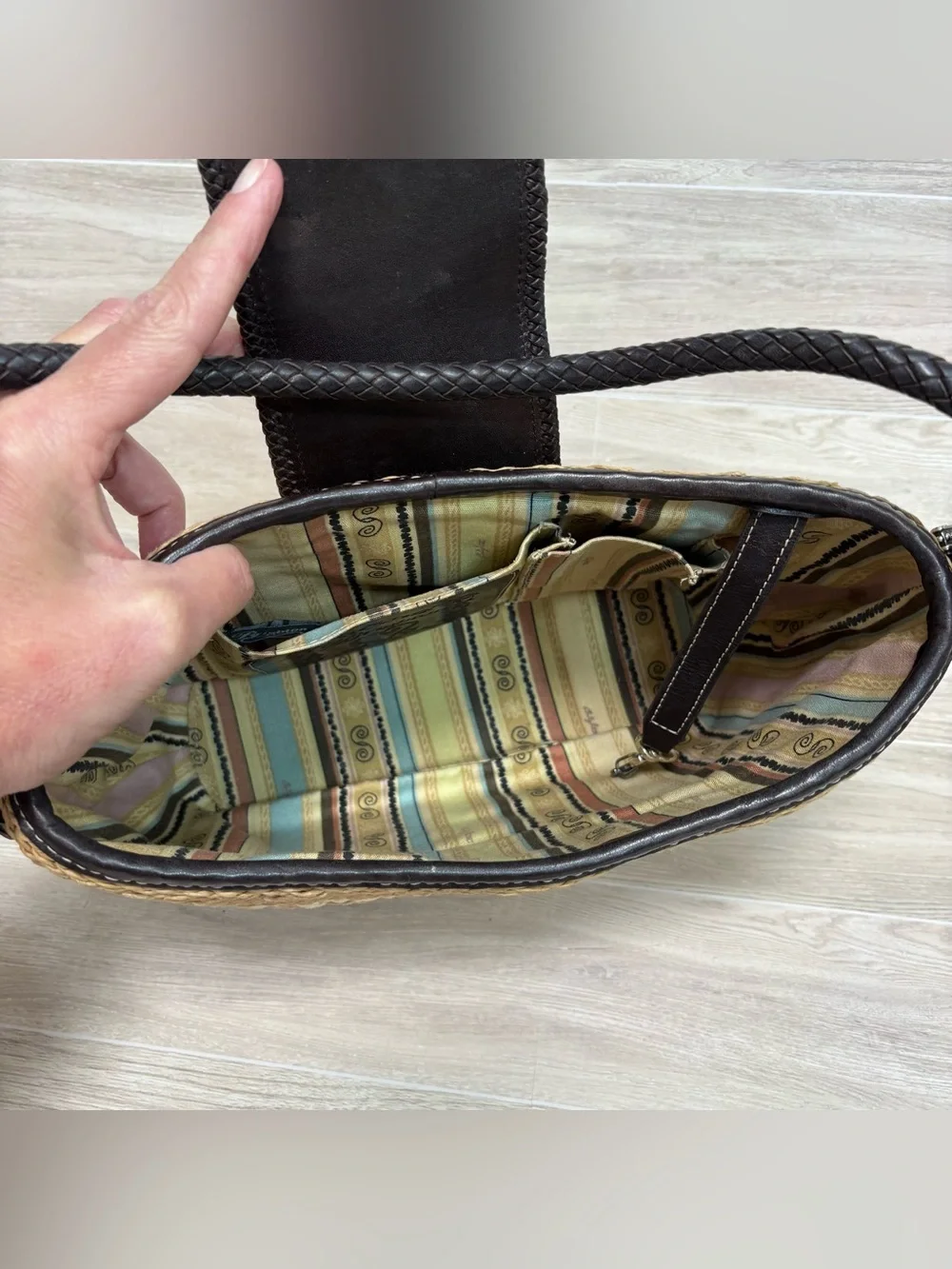 VTG Brighton Tan Woven Rafia / Leather Hobo Shoulder Bag